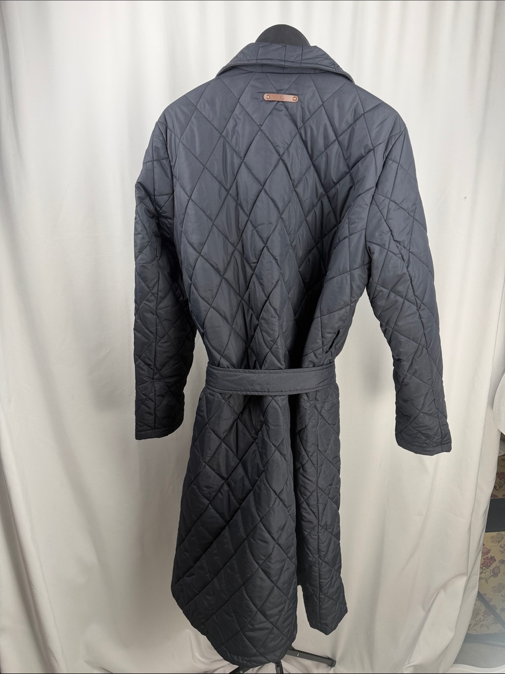 Lauren Ralph Lauren Diamond Quilted Maxi Wrap Coat Black XL Belted - Picture 7 of 11